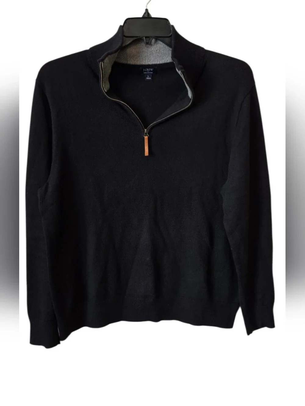 J.Crew Black Cotton Quarter Zip Sweater Men's L Preppy Golf Old Money